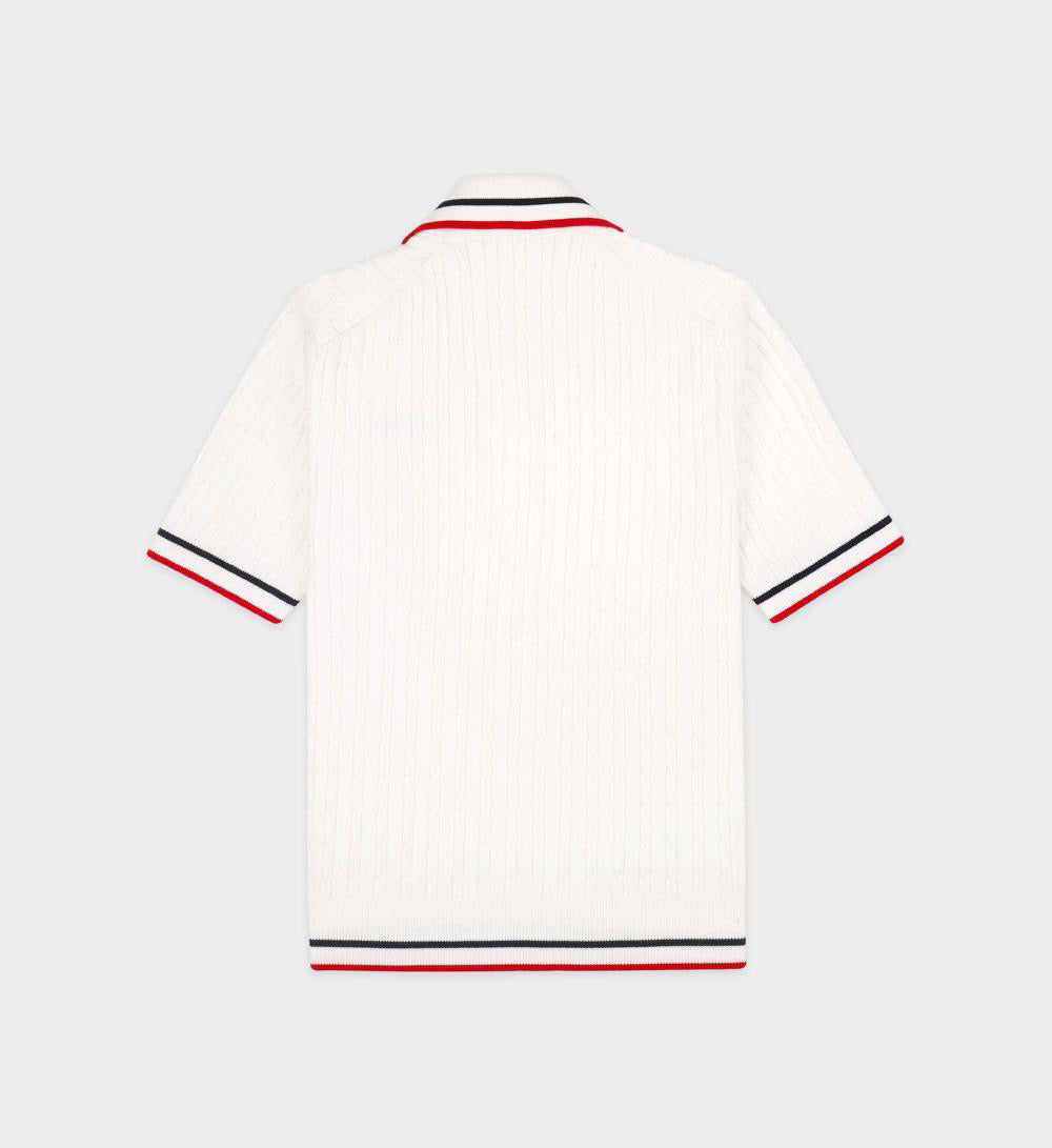 Serif Logo Mini Cable Polo White/Navy/Ruby