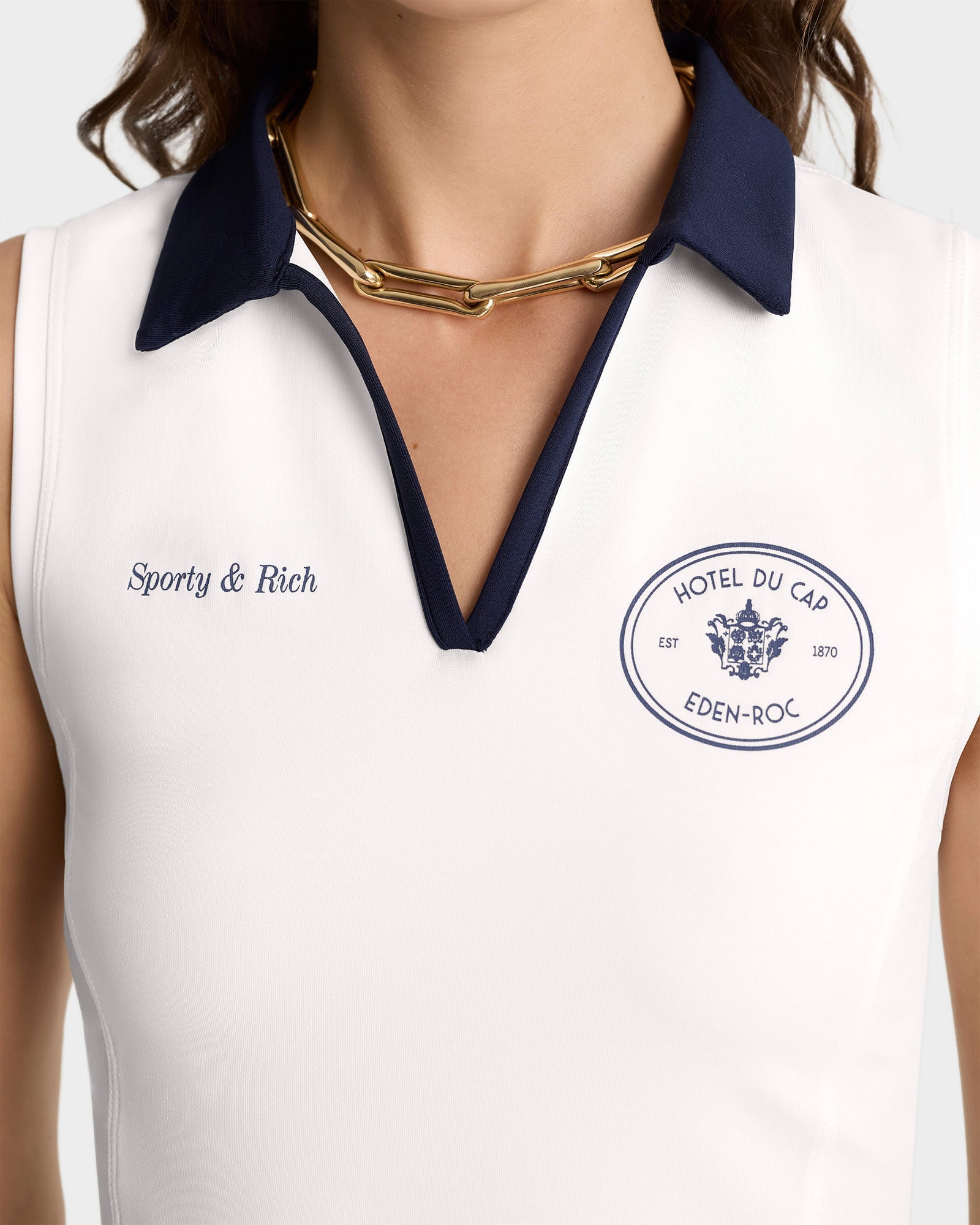 SPORTY & RICH X HOTEL EDEN ROC
Eden Crest Sports Polo Vest - Navy/White