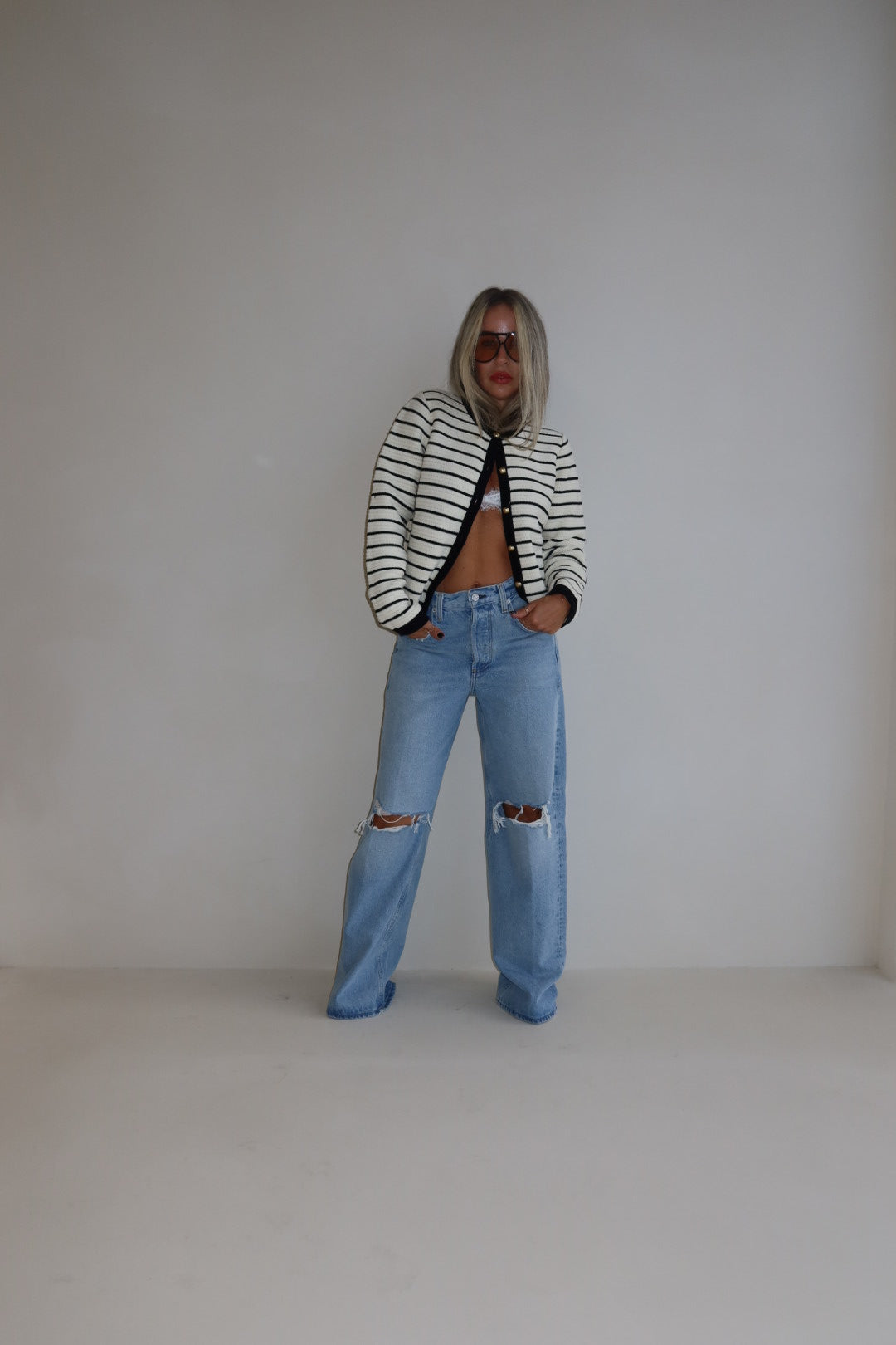 Catania Cardigan Ivory Black Stripe