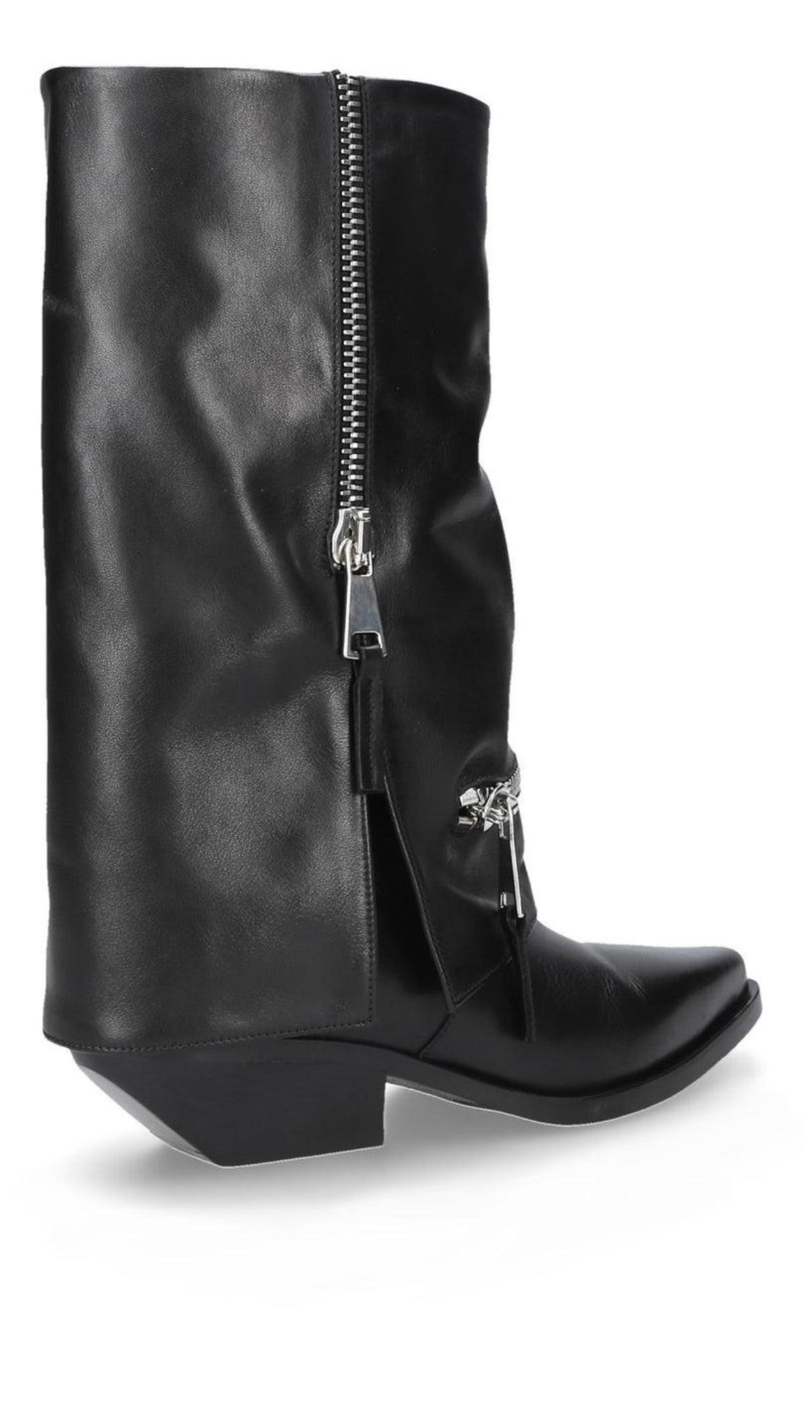 Reversed‑Cuff Leather Black Boot