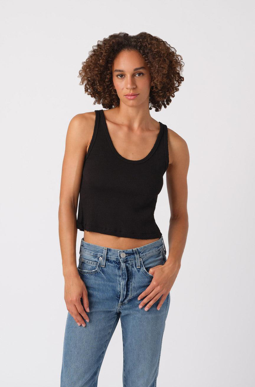 Crop Rib Tank Black