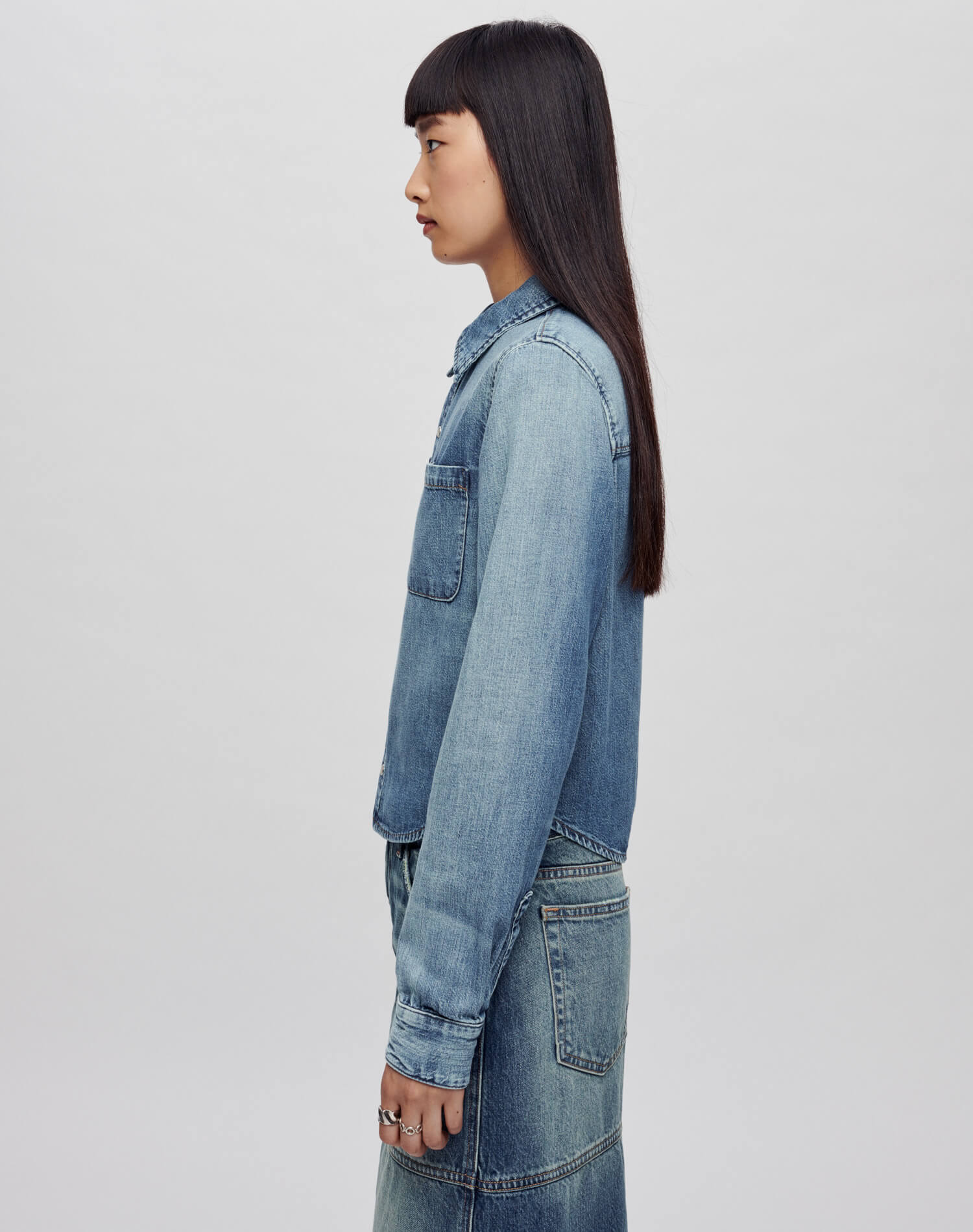 Slim Denim Shirt Worn Down