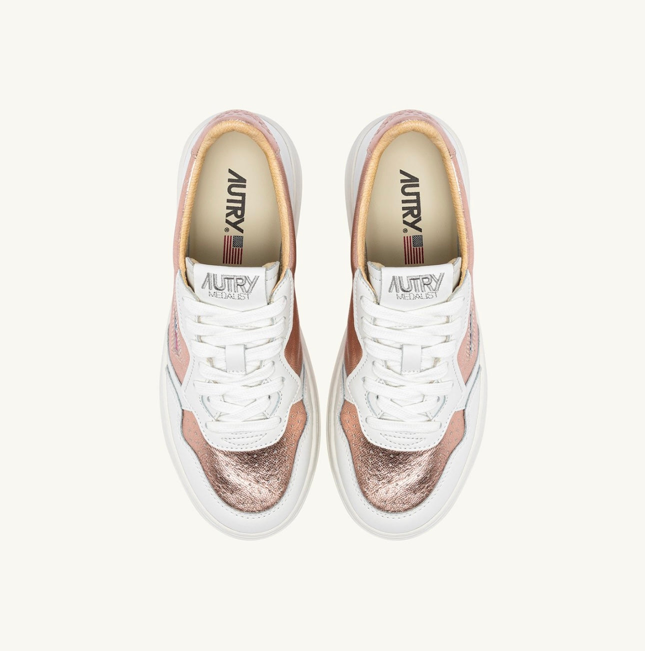 MEDALIST LOW BICOLOR SNEAKERS IN LEATHER COLOR WHITE AND METALIZED COPPER