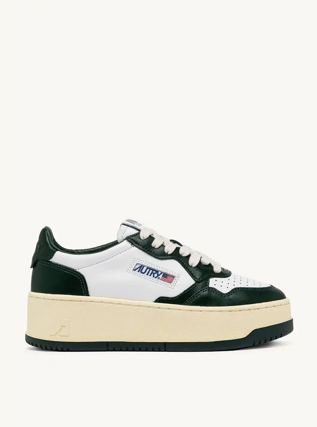 Medalist Platform Sneakers In White and bottle green