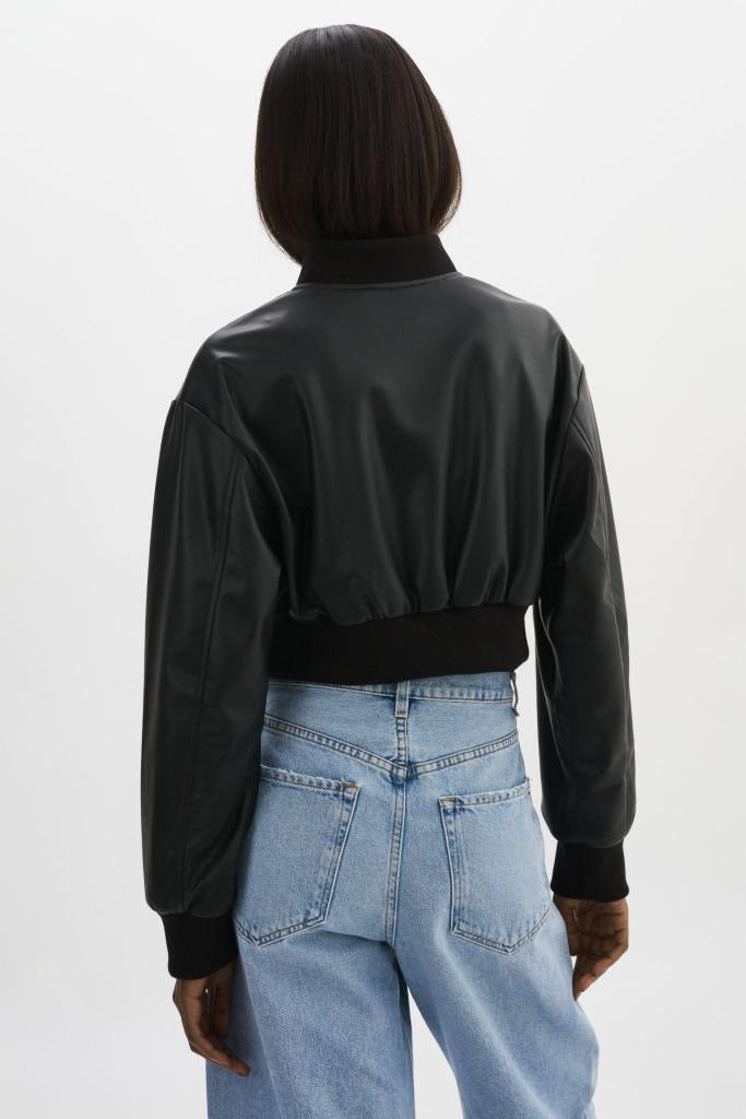 Evelin Faux Leather Cropped Bomber Black