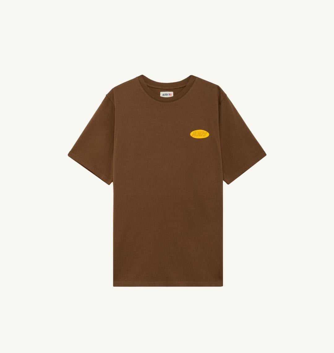 T-Shirt In Browm Cotton With Printed Logo