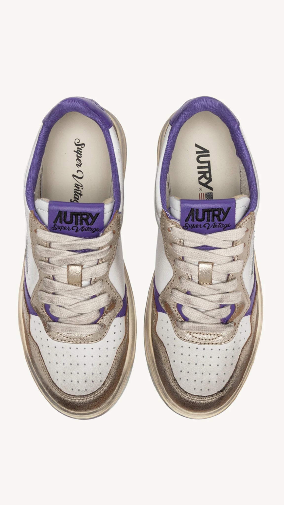 AUTRY Medalist Low Super Vintage Sneakers In White Purple And Platinum Leather