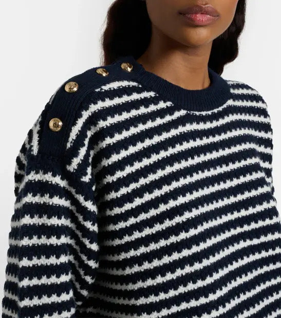 Dark Blue Striped Wool Jumper Sky Captain