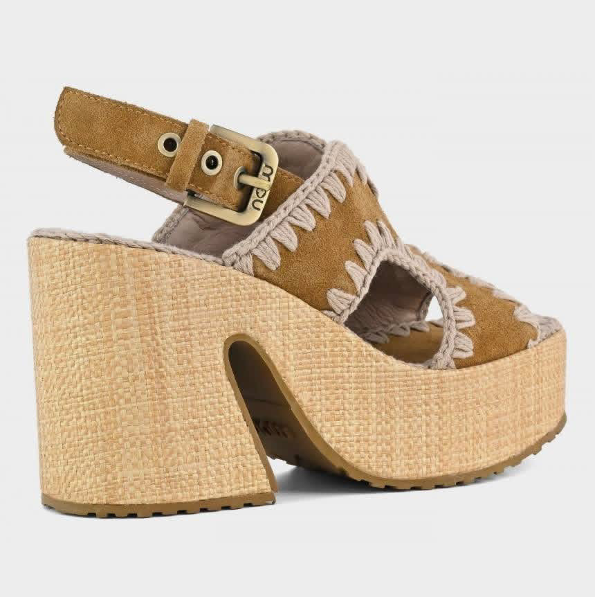 Raffia Platform With Backstrap Cognac