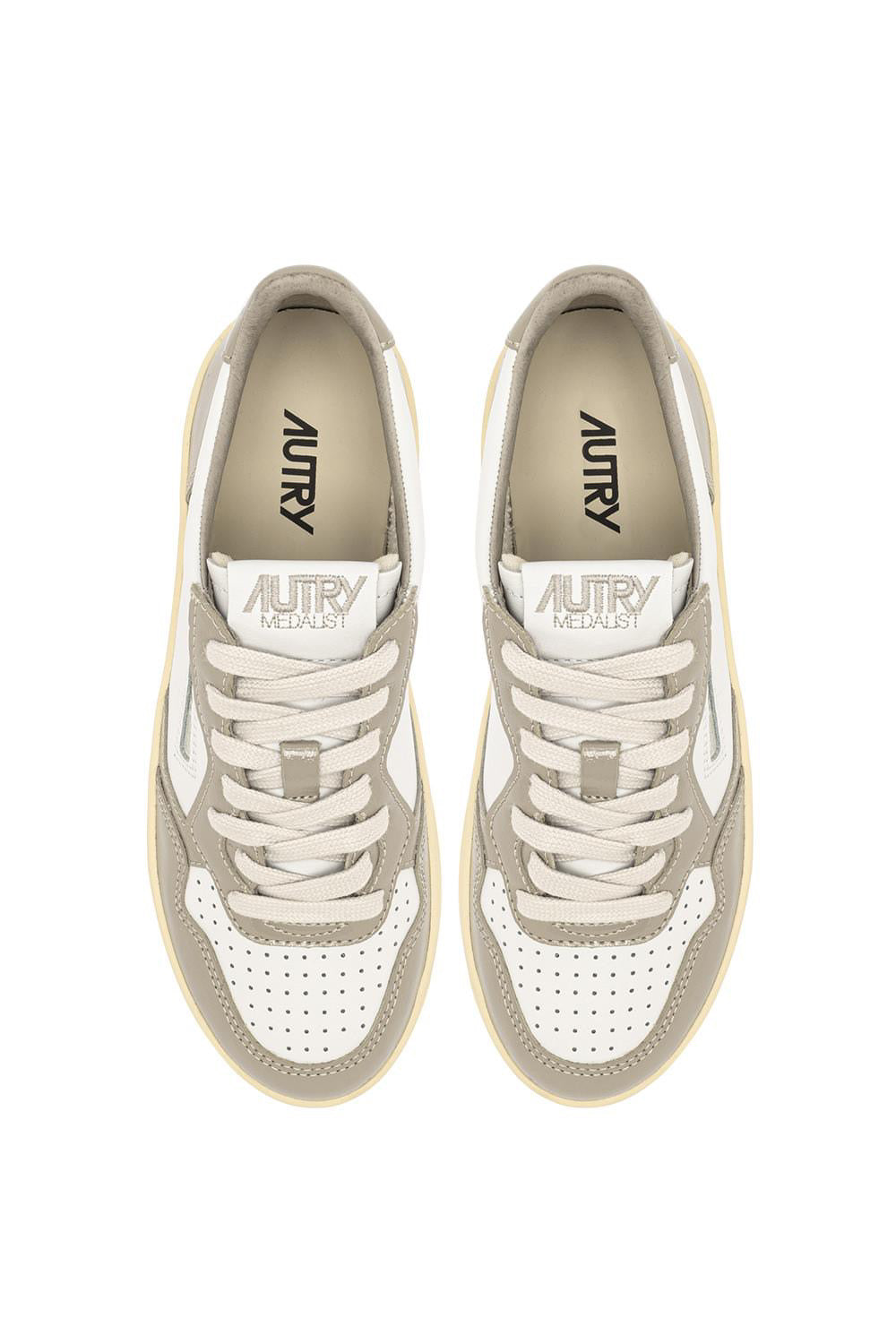 Medalist Platform Sneakers In White And Beige Leather