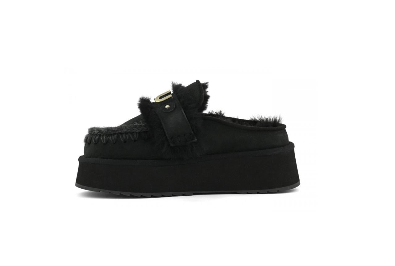 Platform Clog With Strap Logo Black