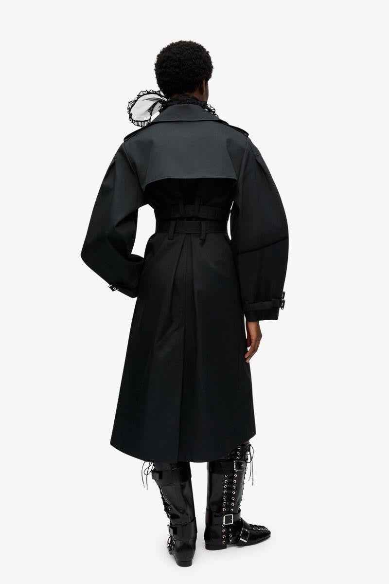 Black Bonded Cotton Trench Coat Black GANNI
