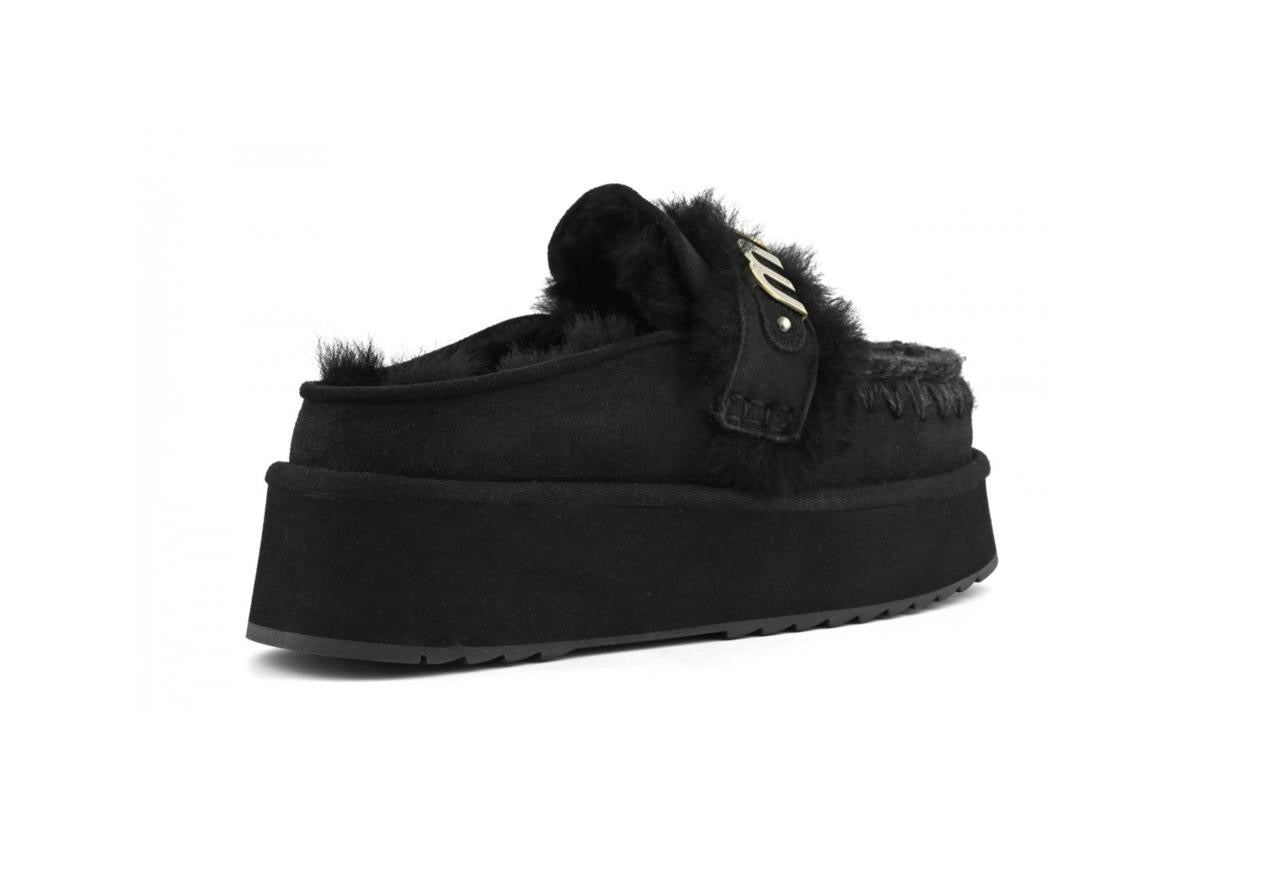 Platform Clog With Strap Logo Black