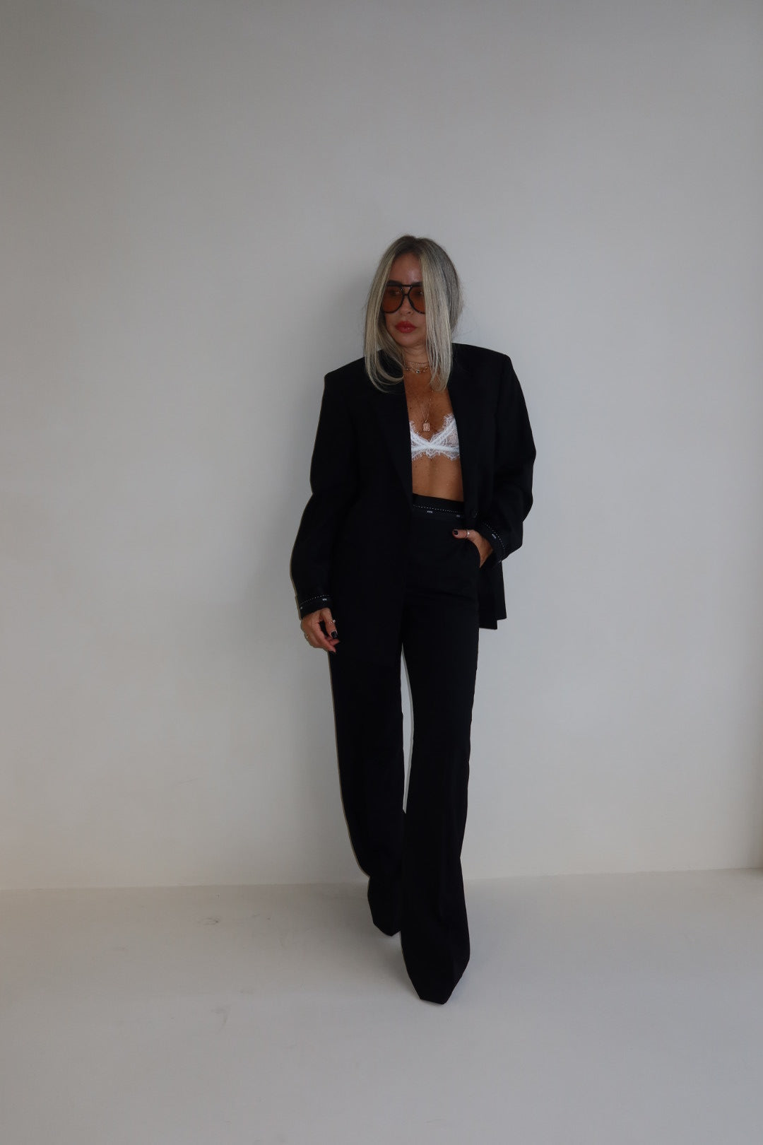 Black Palazzo Trousers In Cool Wool With Logo Belt