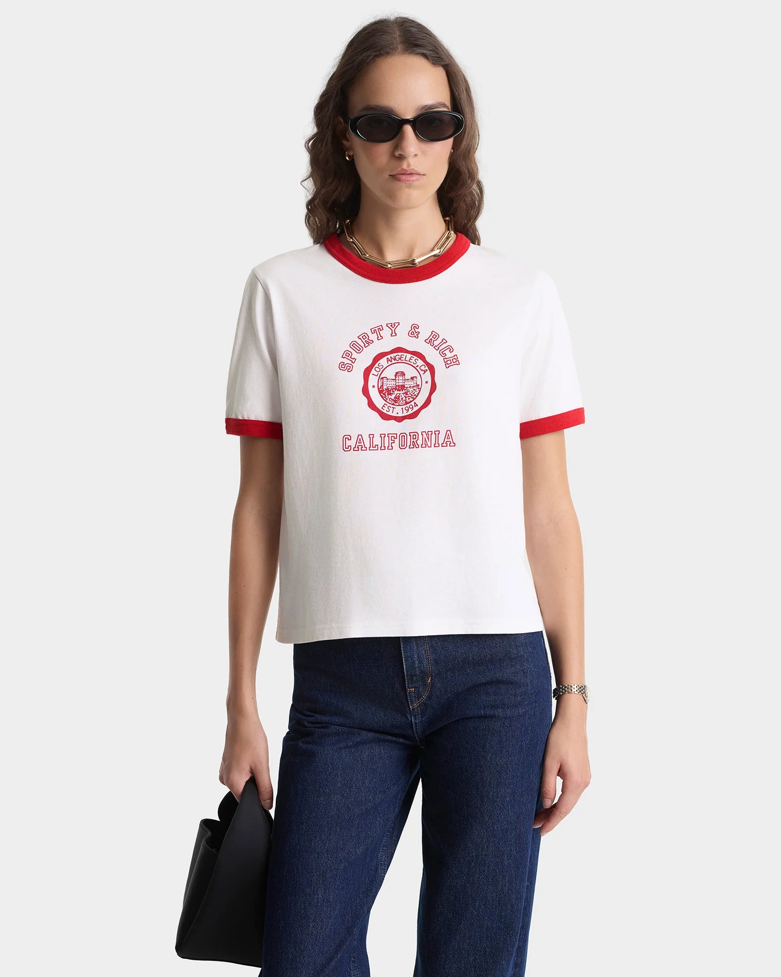 California Emblem Ringer Tee - White/Ruby