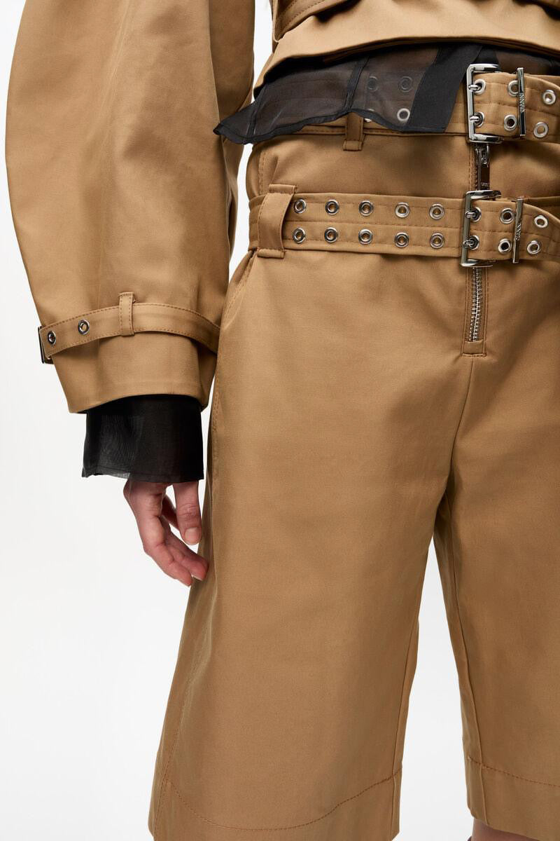 Camel Bonded Cotton Belt Shorts