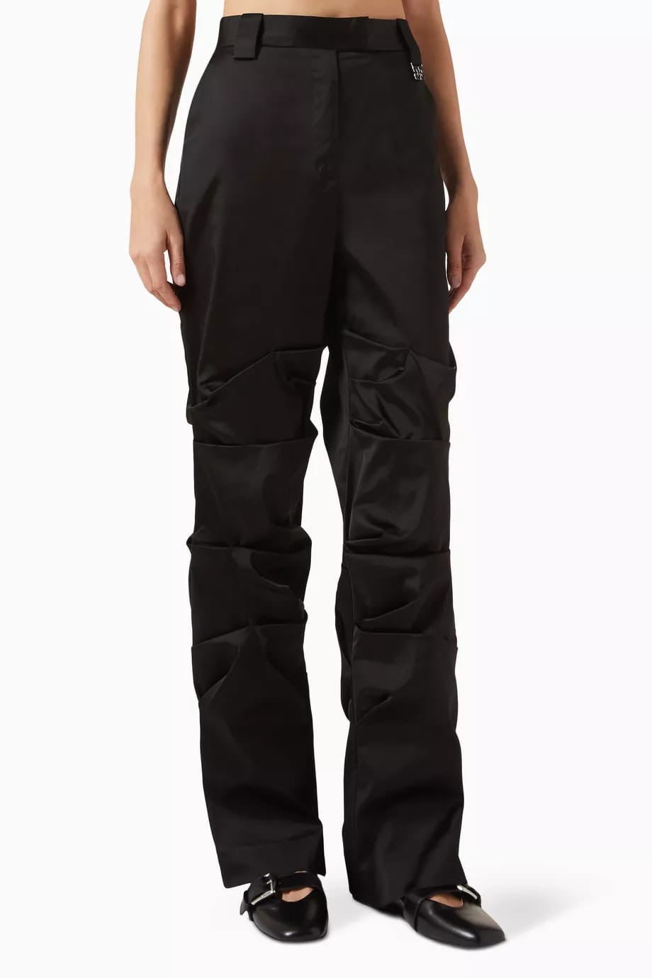 Technical	Stretch	Satin	Drapey	Pants Black