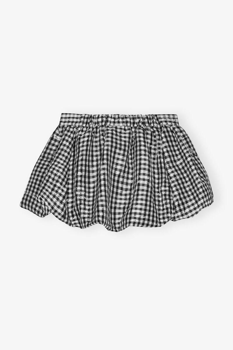 Crinkled Check Mini Bubble Skirt Black GANNI