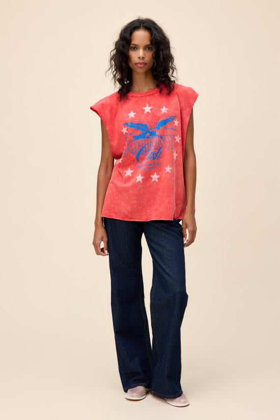 Johnny Cash Muscle Tank Red Acid Wash