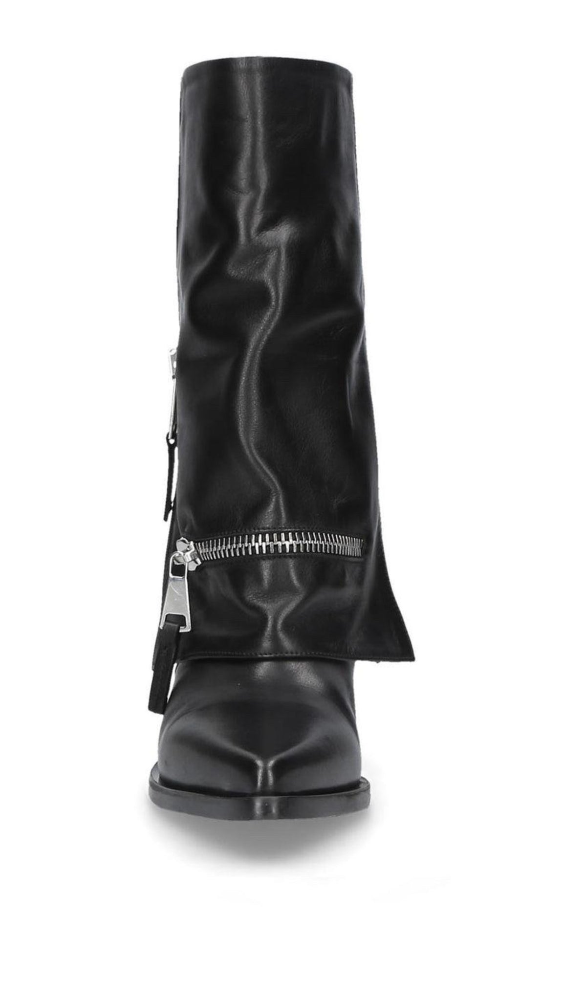 Reversed‑Cuff Leather Black Boot