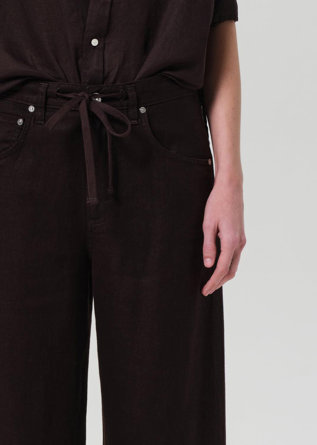 Brynn Drawstring Linen Trouser Chocolate