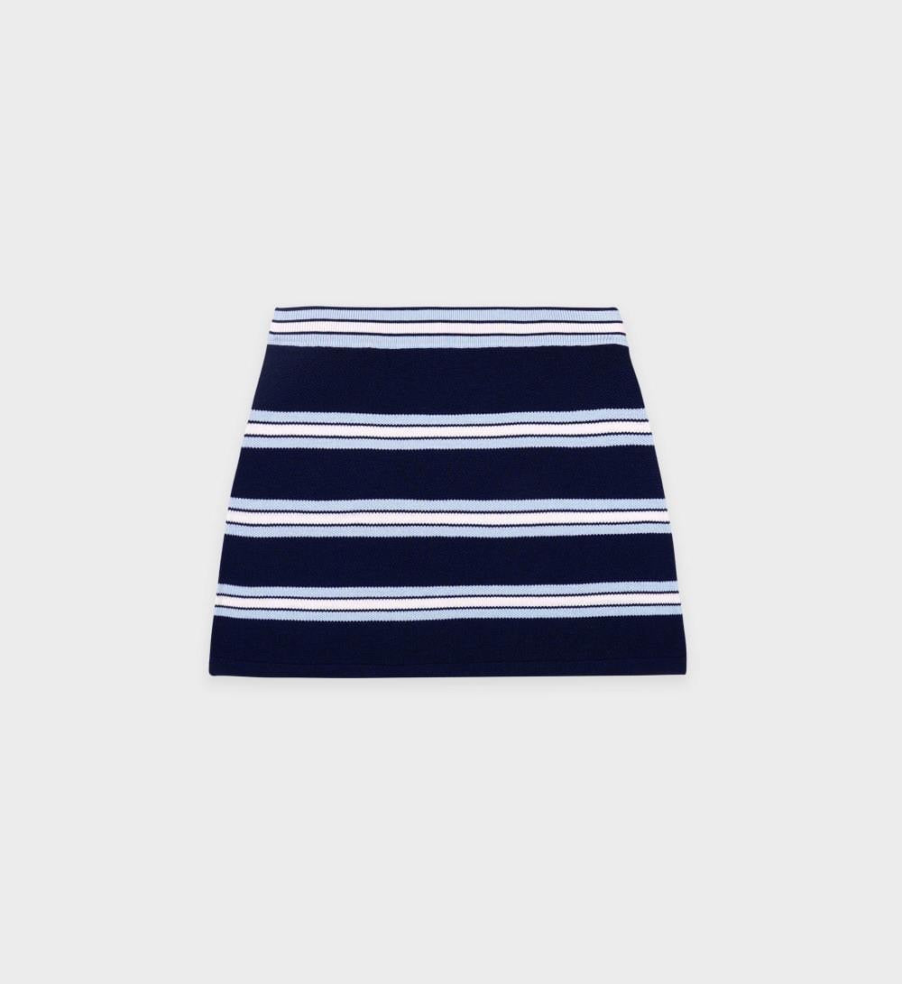 Serif Logo Silk Pique Aline Skirt Navy/White/Flax Blue