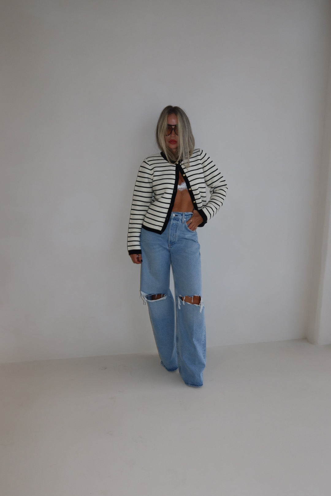 Catania Cardigan Ivory Black Stripe