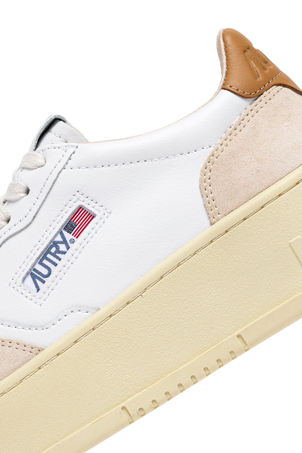 MEDALIST PLATFORM SNEAKERS IN WHITE AND PLATINUM SUEDE AND LEATHER