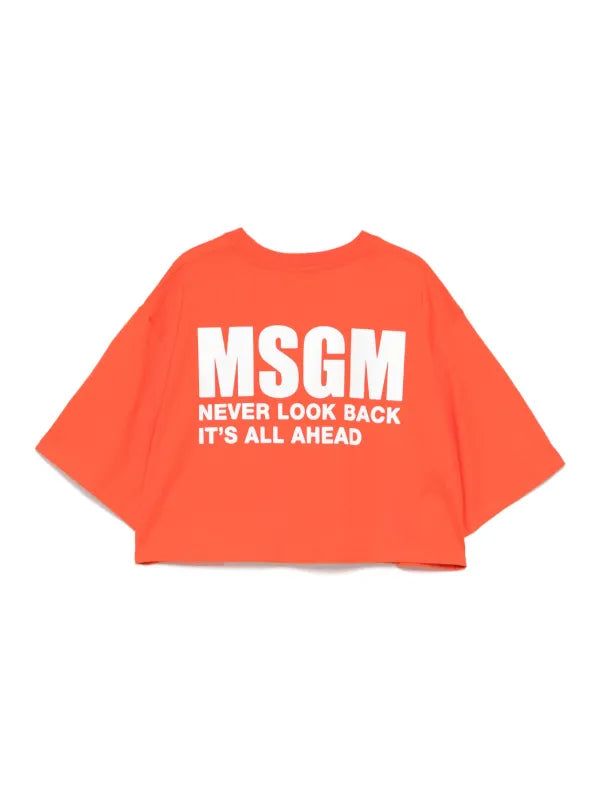 MSGM Logo Printed Cropped T-Shirt