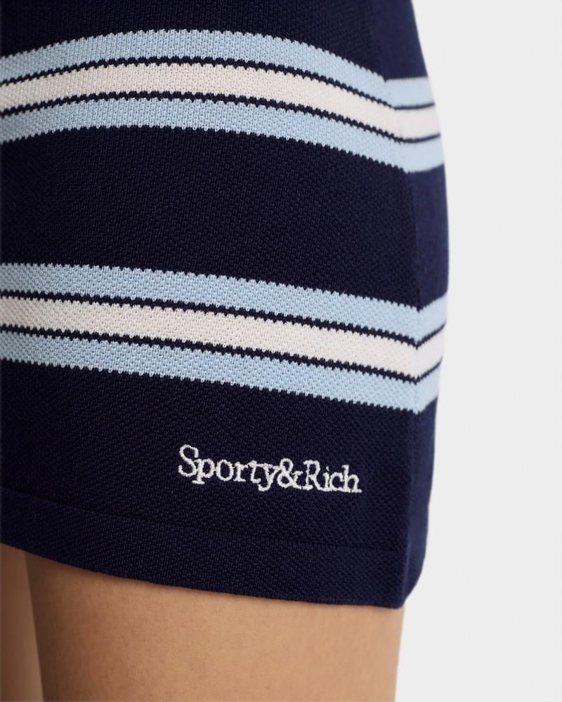 Serif Logo Silk Pique Aline Skirt Navy/White/Flax Blue