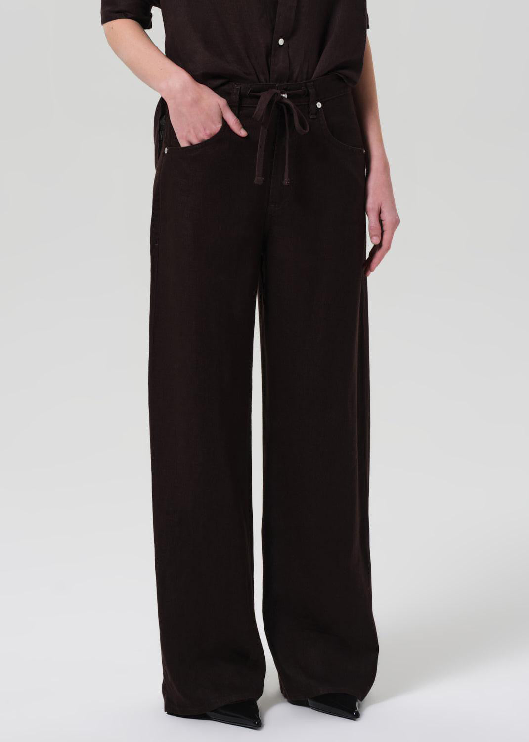 Brynn Drawstring Linen Trouser Chocolate