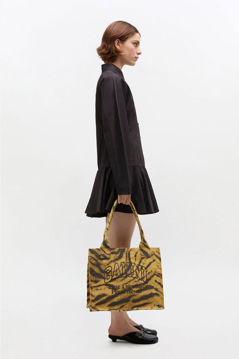 Zebra Print Large Tote Khaki