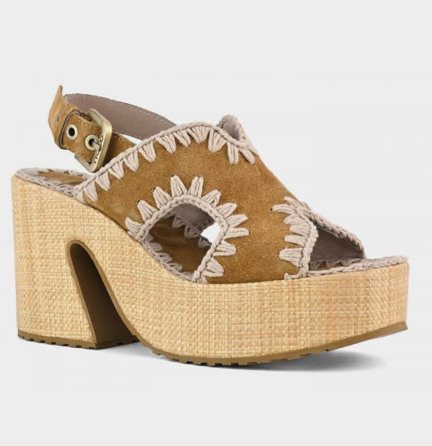 Raffia Platform With Backstrap Cognac