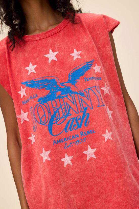 Johnny Cash Muscle Tank Red Acid Wash