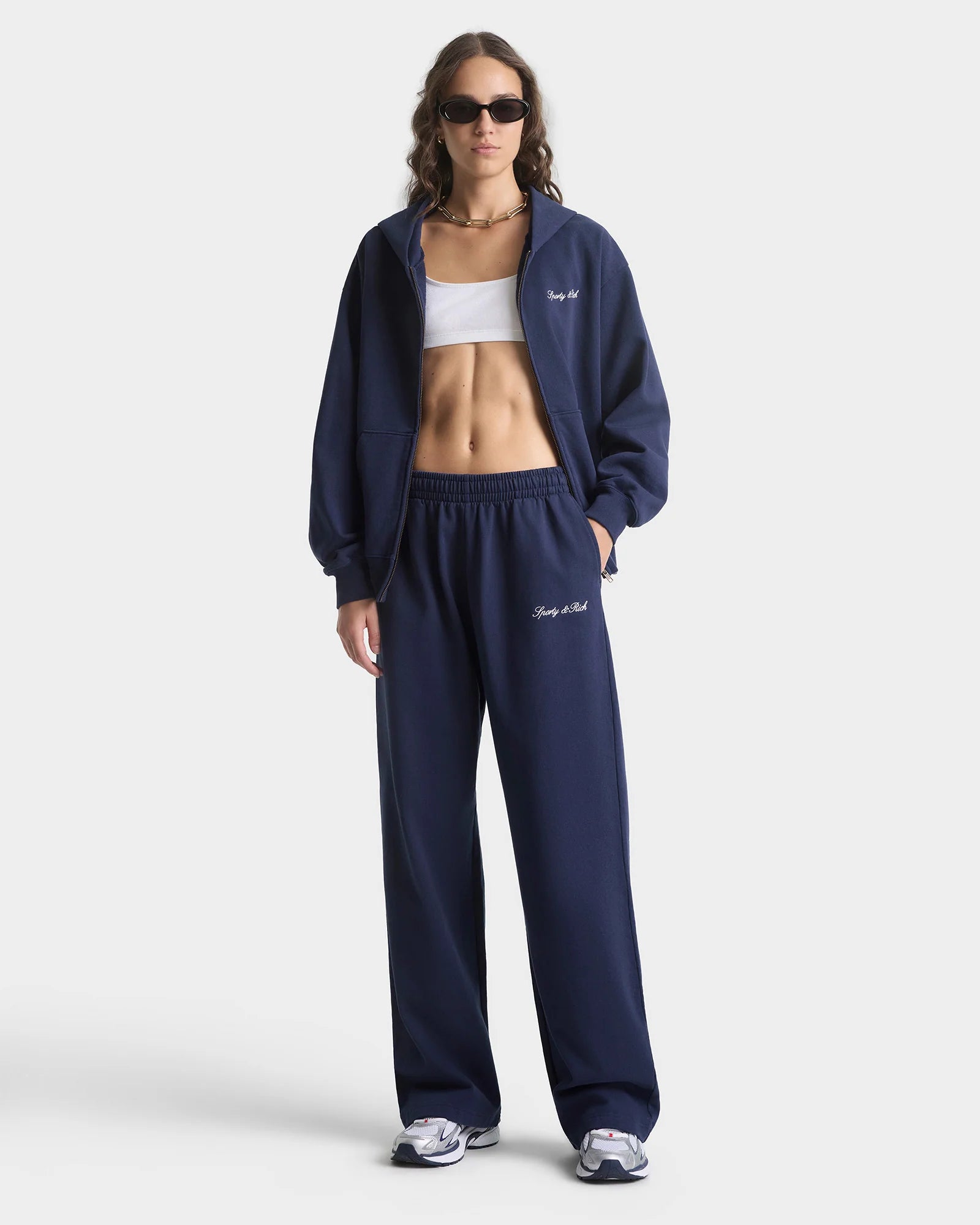 Signature Logo Embroidered Wide Sweatpant - Navy/White