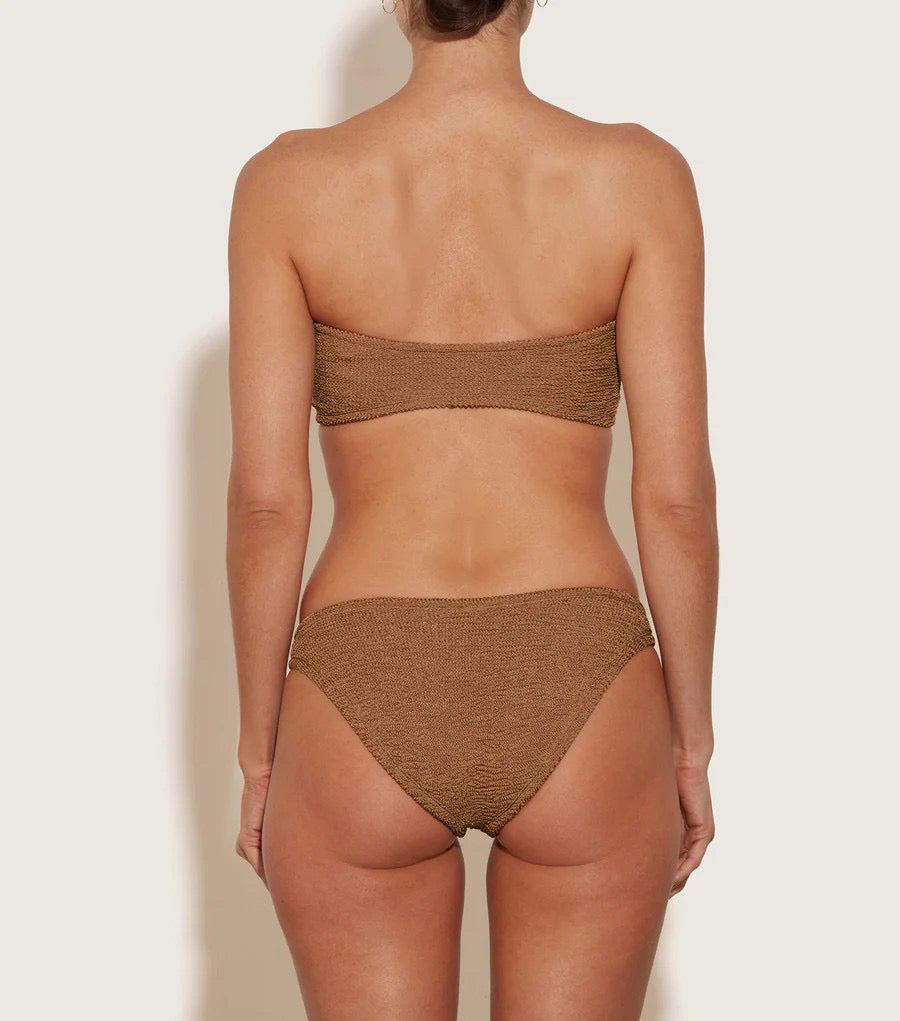 Hunza G Gloria Bikini With Tonal Hoops Metallic Cocoa