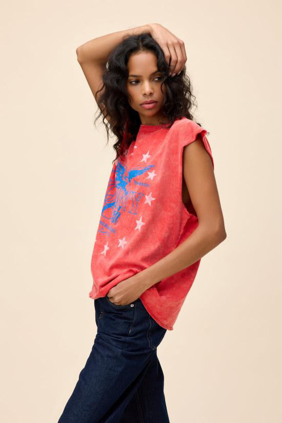 Johnny Cash Muscle Tank Red Acid Wash