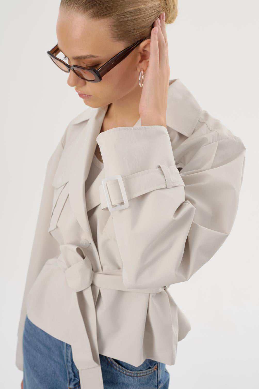 Quinn Cropped Trench Coat Whisper White