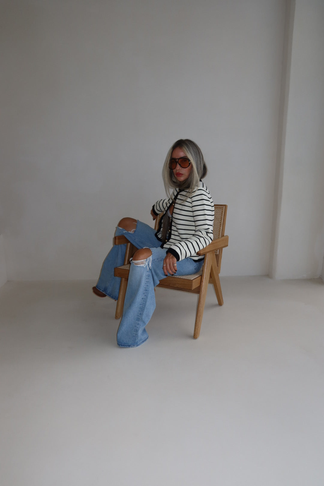 Catania Cardigan Ivory Black Stripe