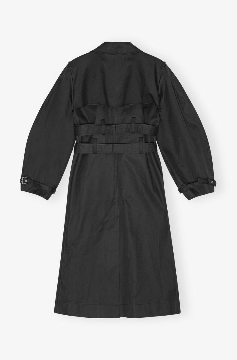 Black Bonded Cotton Trench Coat Black GANNI