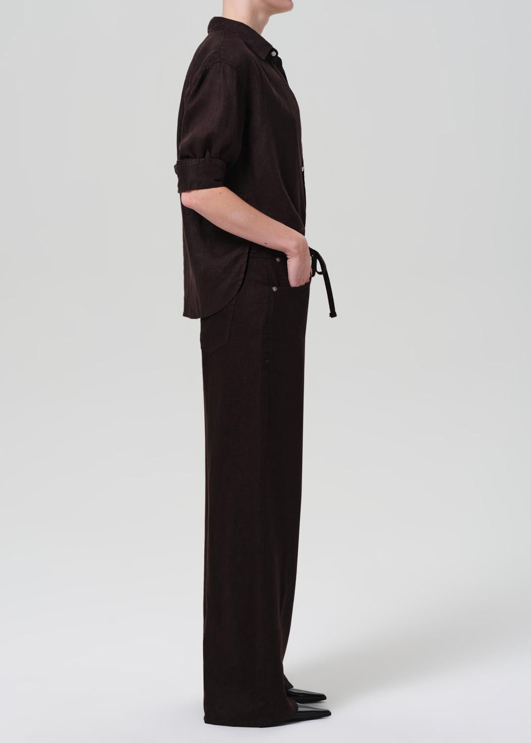 Brynn Drawstring Linen Trouser Chocolate