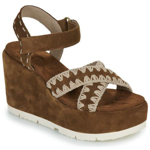Eva Criss Cross Wedge Nut Brown Leather