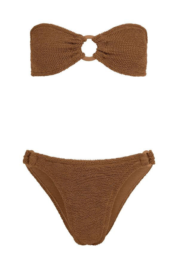 Hunza G Gloria Bikini With Tonal Hoops Metallic Cocoa