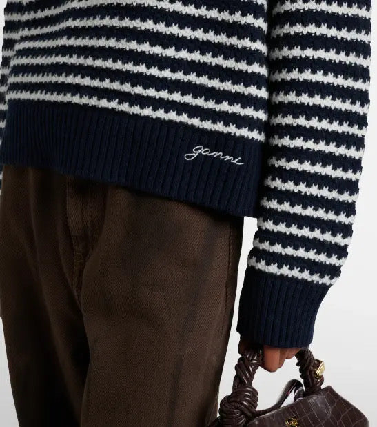 Dark Blue Striped Wool Jumper Sky Captain