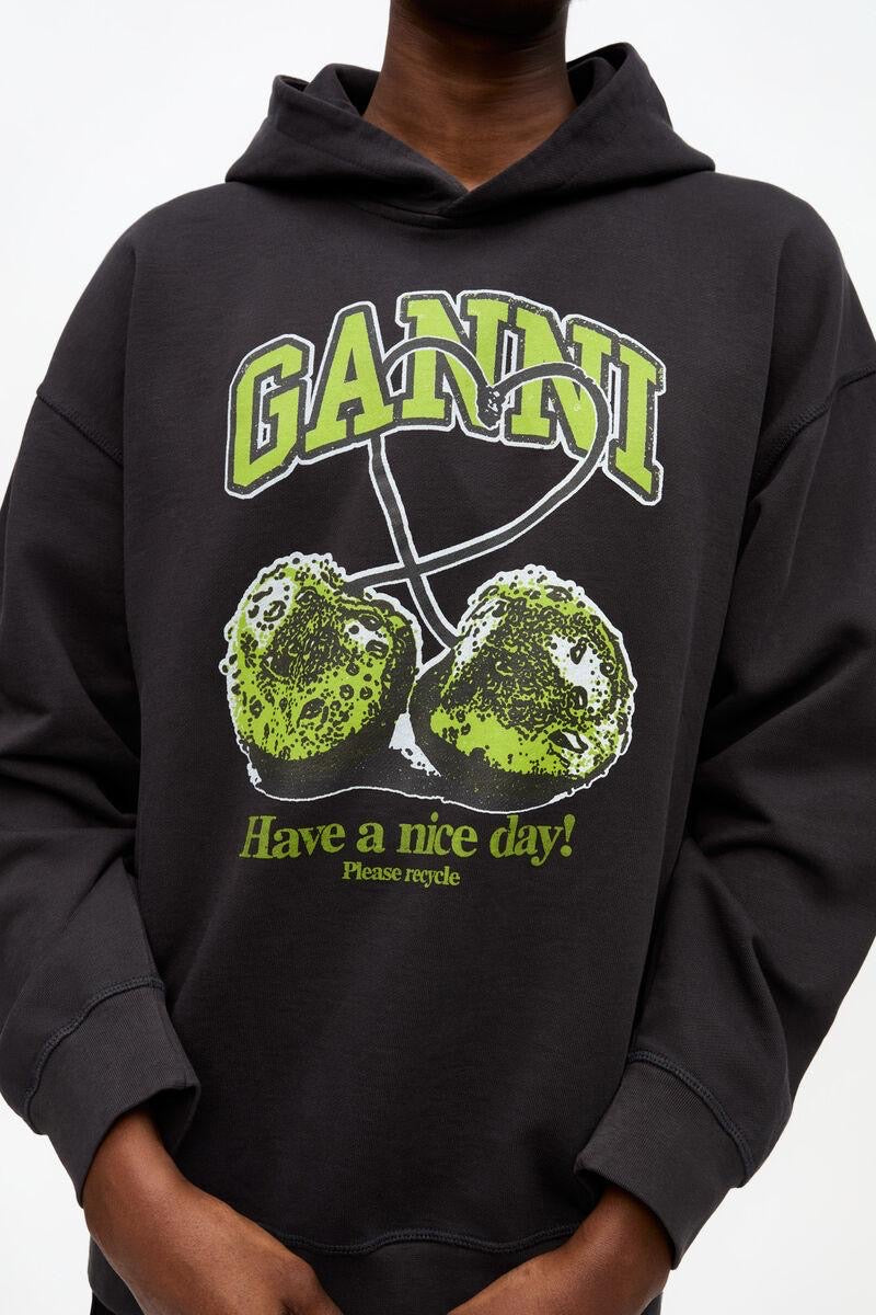 Black Isoli Cherries Oversized Hoodie Phantom