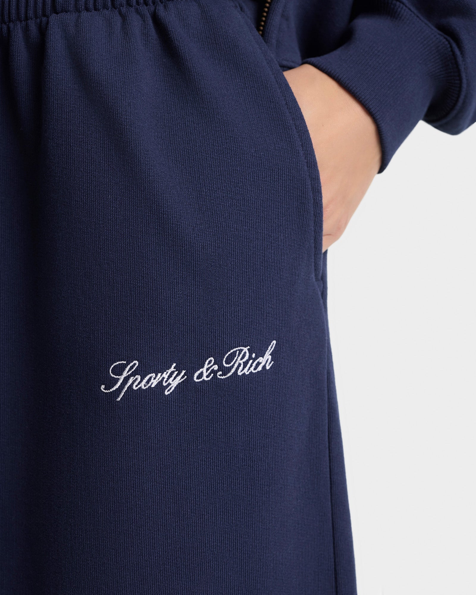 Signature Logo Embroidered Wide Sweatpant - Navy/White