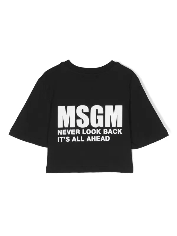 MSGM Logo Printed Cropped T-Shirt