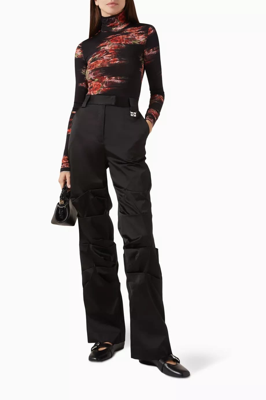 Technical	Stretch	Satin	Drapey	Pants Black