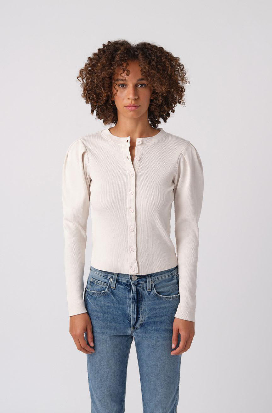 Puff Sleeve Cardigan Off White