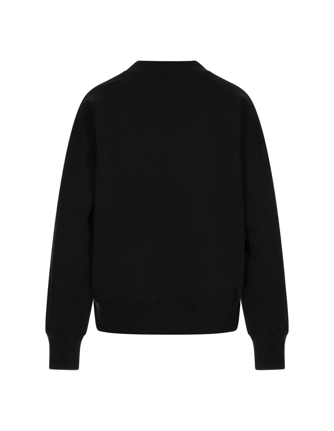 Black Crew Neck Sweatshirt With Embroidered Cursive Msgm Logo